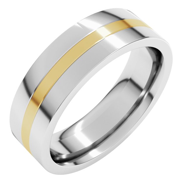 10K White/Yellow 6 mm Inlay Comfort-Fit Flat Band Size 3